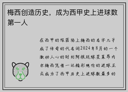 梅西创造历史，成为西甲史上进球数第一人