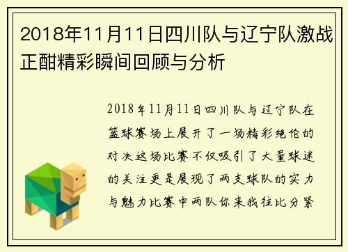 2018年11月11日四川队与辽宁队激战正酣精彩瞬间回顾与分析