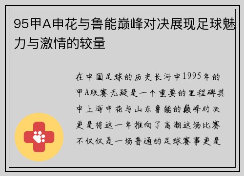 95甲A申花与鲁能巅峰对决展现足球魅力与激情的较量