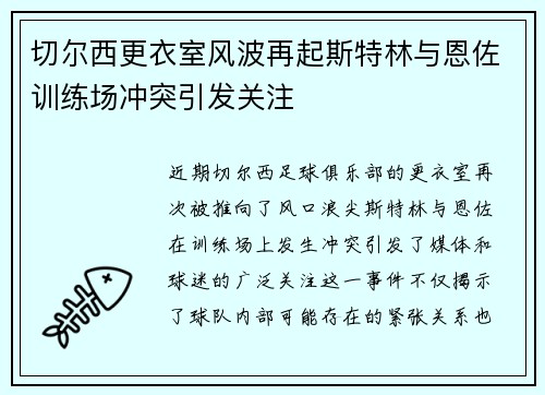 切尔西更衣室风波再起斯特林与恩佐训练场冲突引发关注